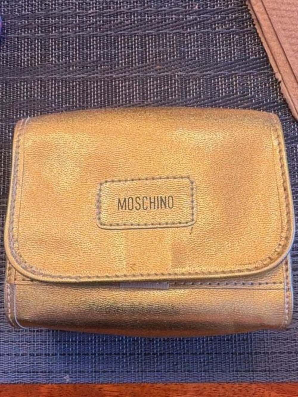 Moschino Metallic Gold Faux Leather Flap Wallet Crossbody Bag
